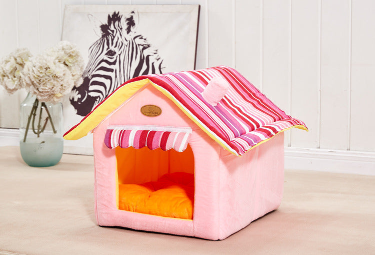 Striped Removable Cover Mat Dog House Dog Beds