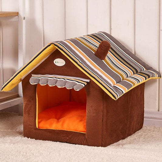 Striped Removable Cover Mat Dog House Dog Beds