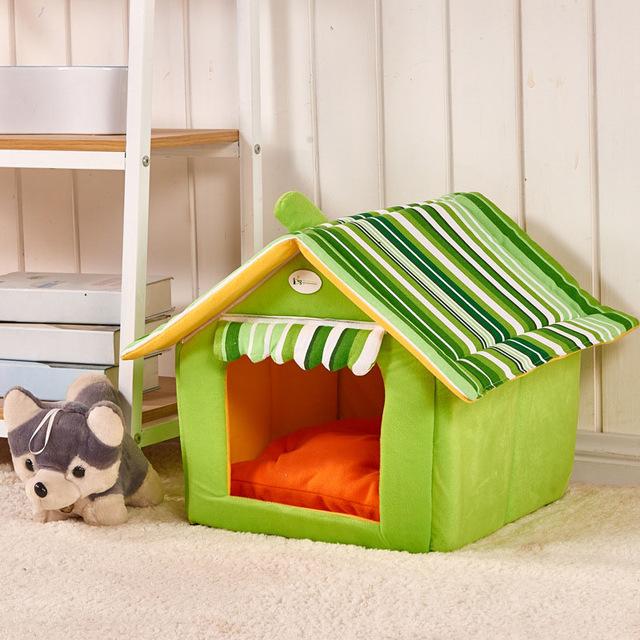 Striped Removable Cover Mat Dog House Dog Beds